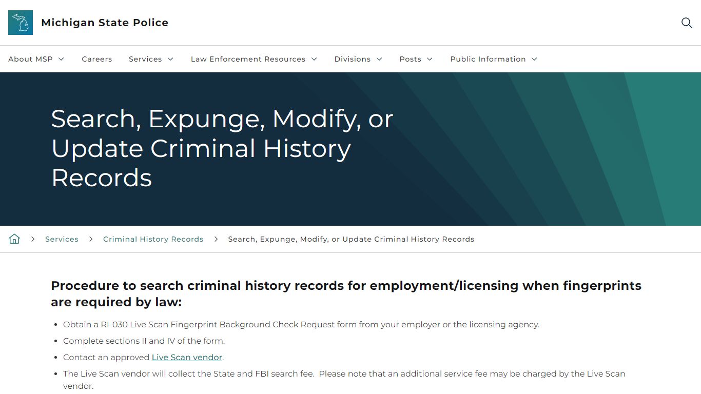 Search, Expunge, Modify, or Update Criminal History Records