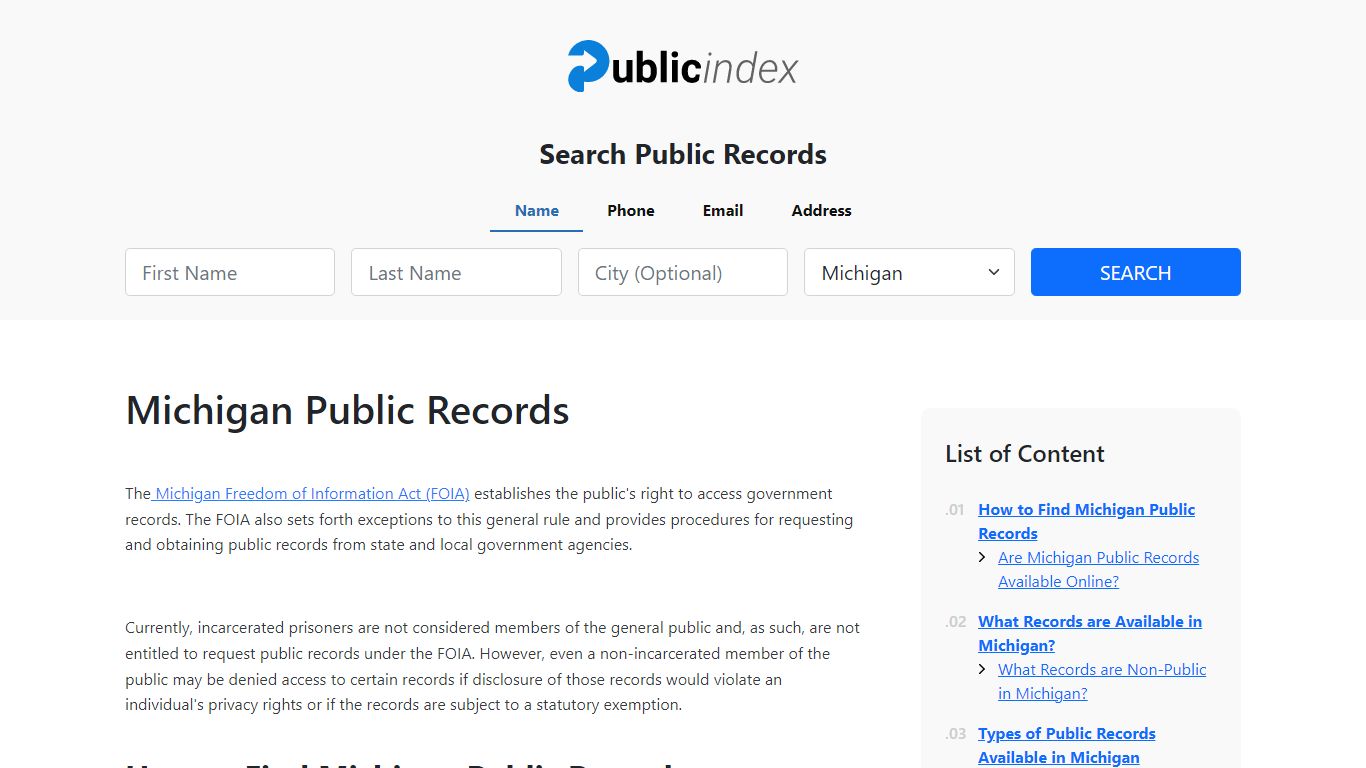 Michigan Public Records Online - ThePublicIndex